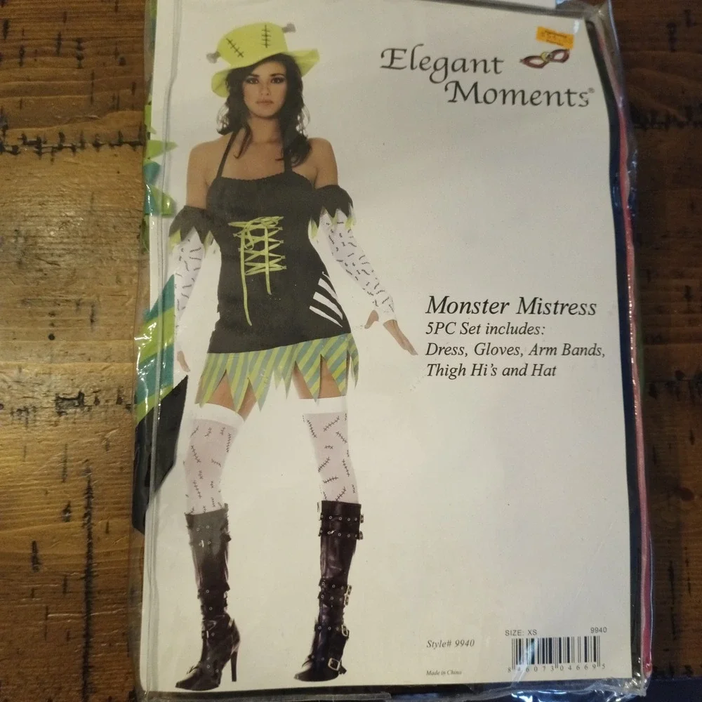 Elegant Moments Monster Mistress 5PC Costume Set XS 9940 Black Green Halloween